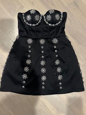 Black bustier rhinestone mini dress